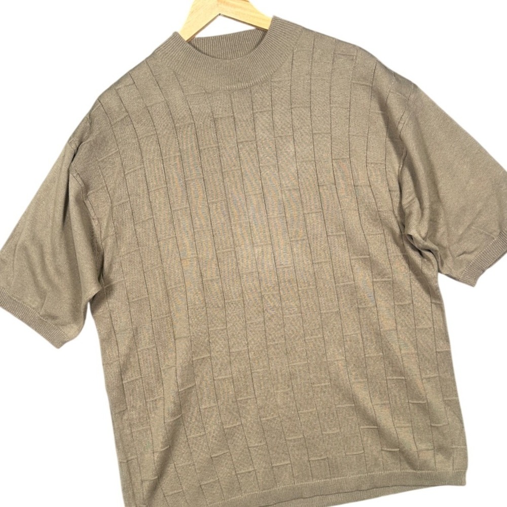 IRVINE PARK‎ Mens Taupe Grid Pattern Mock Neck Short Sleeve Knit Sweater XLG